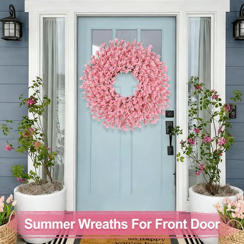 26 Inch Spring Wreaths for Front Door Large Easter Valentines Forsythia Floral Summer Spring Door Wreaths Outdoor All Season Spring Decorations for Home Porch Room Window Wall Farmhouse Decor (Pink-R)