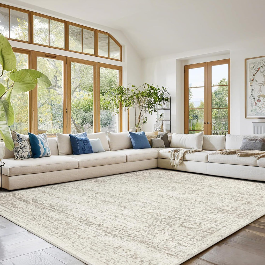 Srugn Washable Area Rugs - Ultra Soft Faux Wool 10x14 for Living Room & Bedroom | Non-Slip Vintage Design