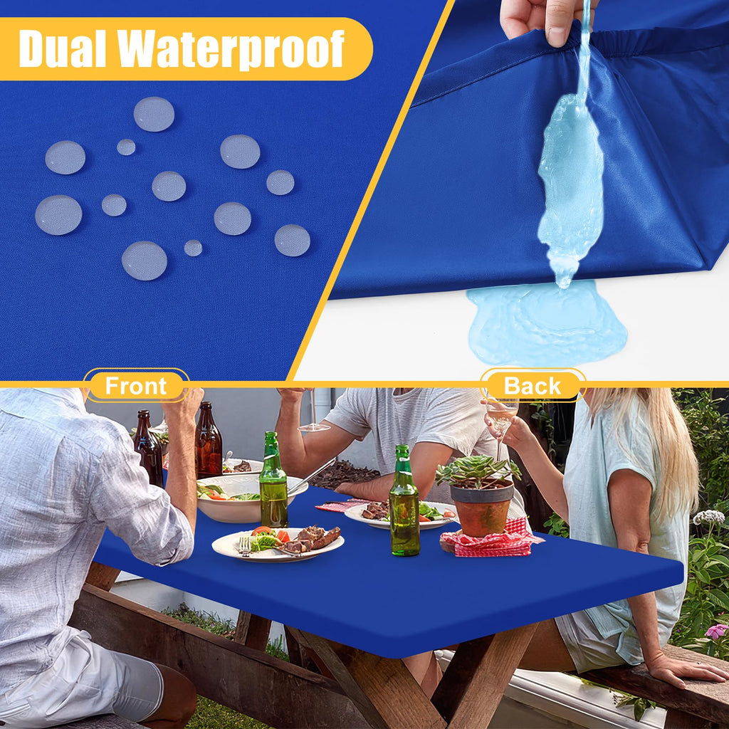 Spotjoy Rectangle Table Cloth, Waterproof Elastic Fitted Tablecloth for 6 Foot Folding Tables, Washable Polyester Tablecloths for Picnic, Camping, Outdoor (Blue, 30"x72")