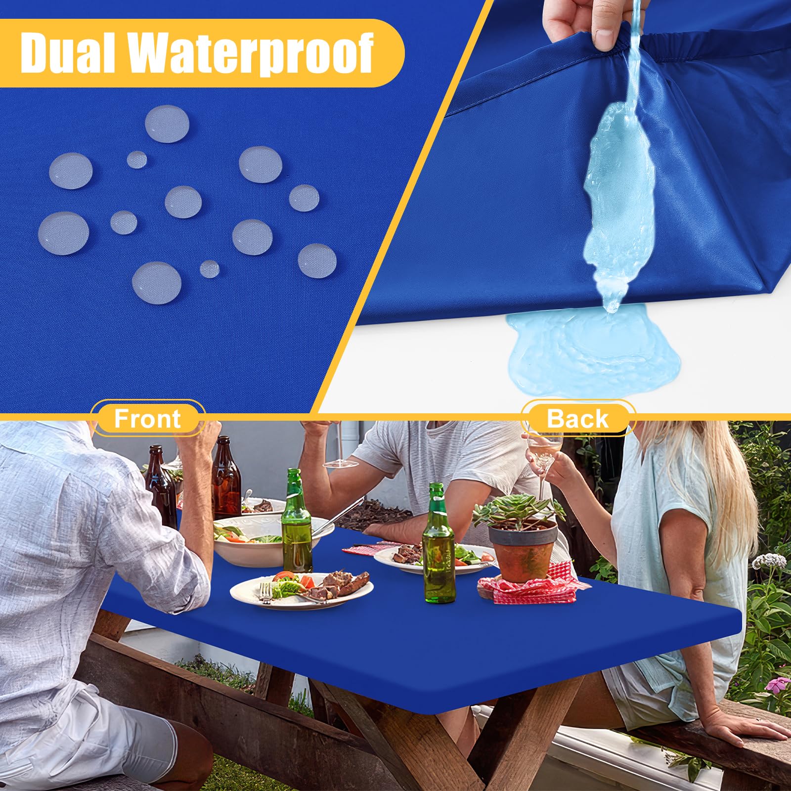 Spotjoy Rectangle Table Cloth, Waterproof Elastic Fitted Tablecloth for 6 Foot Folding Tables, Washable Polyester Tablecloths for Picnic, Camping, Outdoor (Blue, 30"x72")
