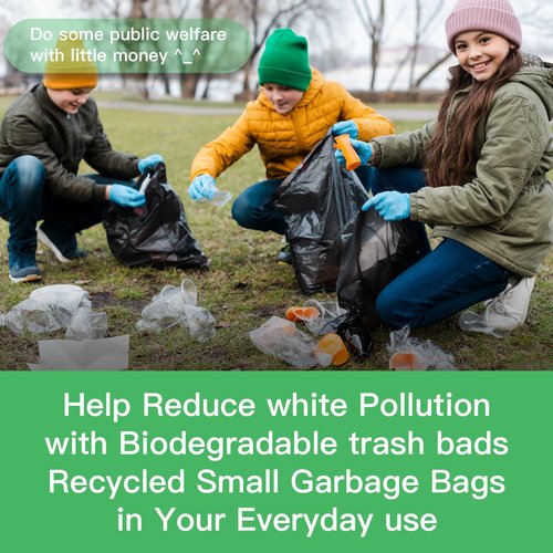 4 Gallon Small Bathroom Black Trash-Bags - Compostable Mini Garbage Bags 100 Count Biodegradable Little Waste Basket Kitchen Office Car Unscented Tiny Liners Strong Thick Inwaysin