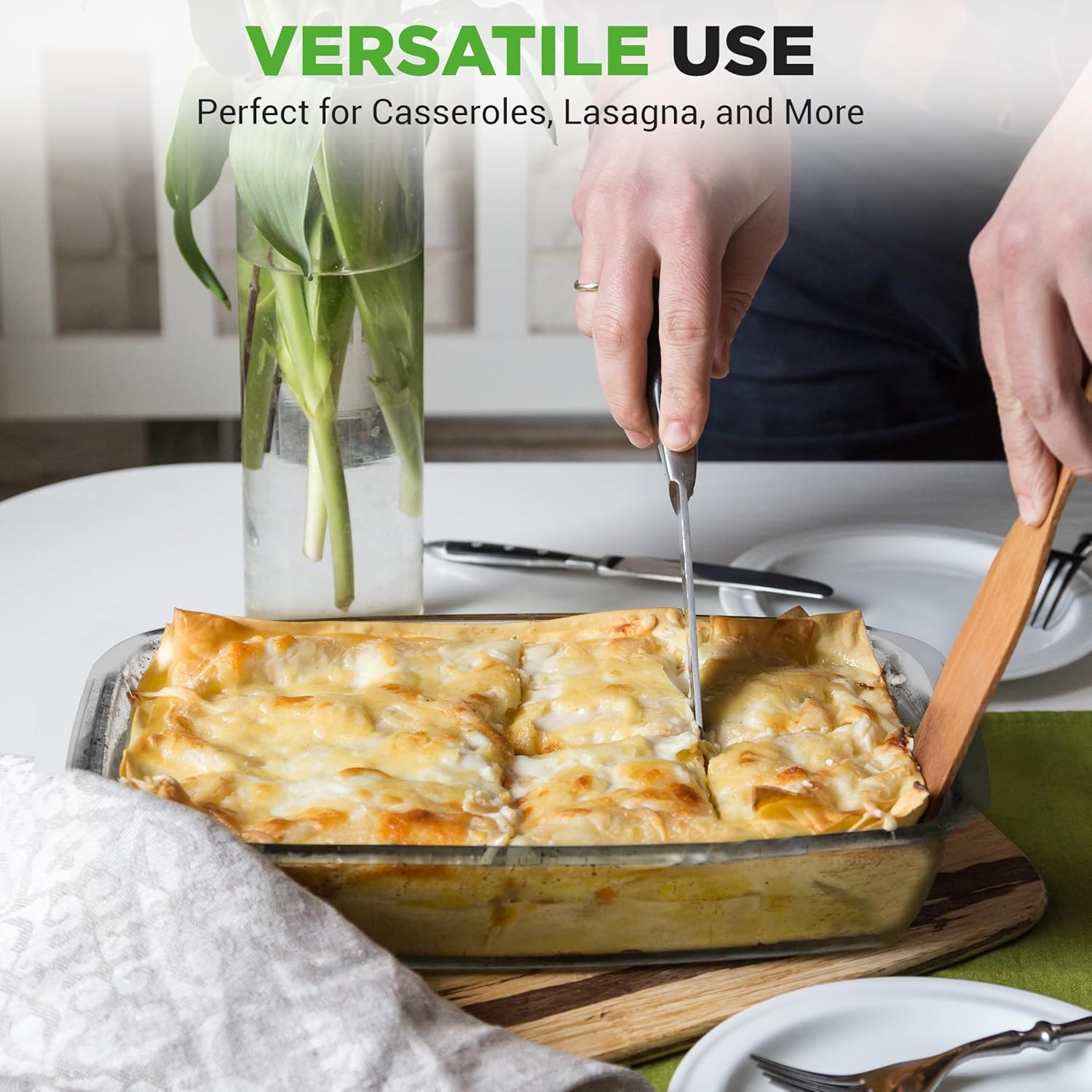 NutriChef 8-Piece Deep Glass Baking Dish Set - Oven Safe Casserole Dishes with Lids | Perfect for Lasagna, Meatloaf & Leftovers - Gray