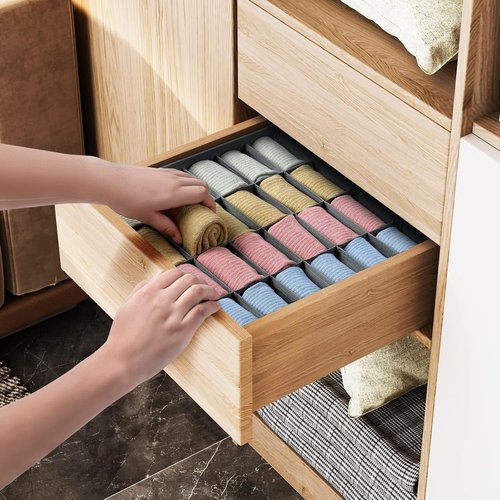 Joyoldelf Sock Organizer - 24 Cell Drawer Divider for Socks, Ties & Belts | Grey Storage Solution