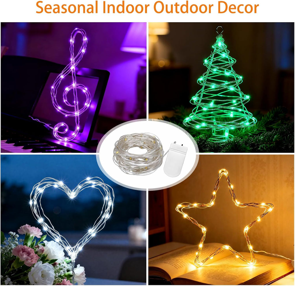 VOOKRY Mini Starry String Lights - 12 Pack Battery Operated 30 LEDs | 10 ft Silvery Copper Wire for Weddings, Parties, Christmas Decor