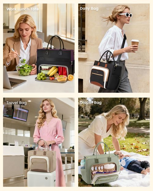 LOVEVOOK Lunch Tote Bag for Women, 3 in 1 Work Bag with Insulated Lunch Compartment, Laptop Bag with Large Cup Holder for Office, College, Casual,Teacher,Nurse