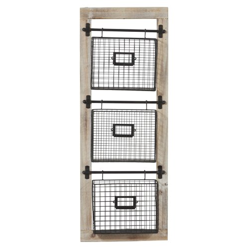 Deco 79 Farmhouse Metal Wall Mounted Rack for Magazines, Books, Newspapers, Bathroom/Offie/Living Rom Storage, 14" x 4" x 36", Black