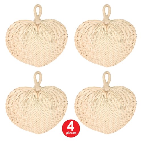 Beistle 4 Piece Raffia Fans, Natural