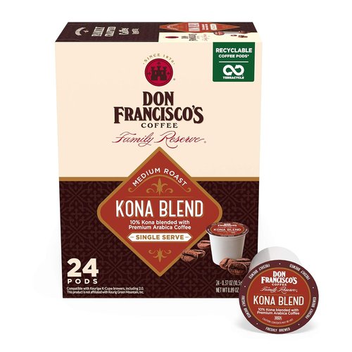 Don Francisco's Kona Blend Coffee Pods - Medium Roast, 24 Count, Compatible with Keurig Brewers