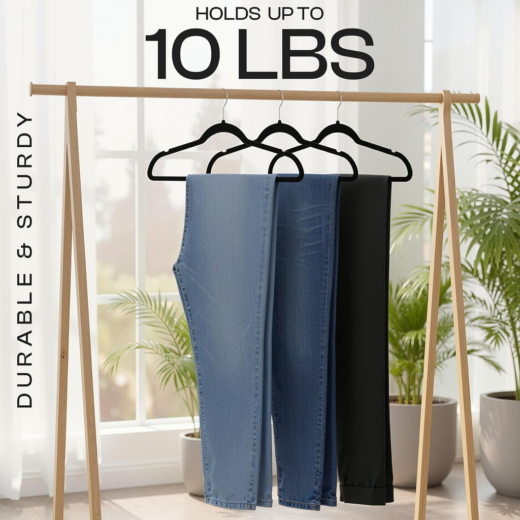 Utopia Home Velvet Hangers - 100 Pack Luxury Non-Slip Slim Coat & Pant Hangers | Space-Saving Black Design