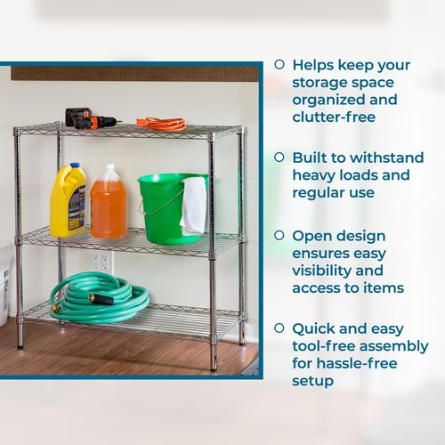 Honey-Can-Do 3-Tier Heavy-Duty Adjustable Shelf Storage Unit With 200-lb Capacity, Chrome SHF-09367 Steel Shelving, Heavy Duty Shelves, Shelving Unit,