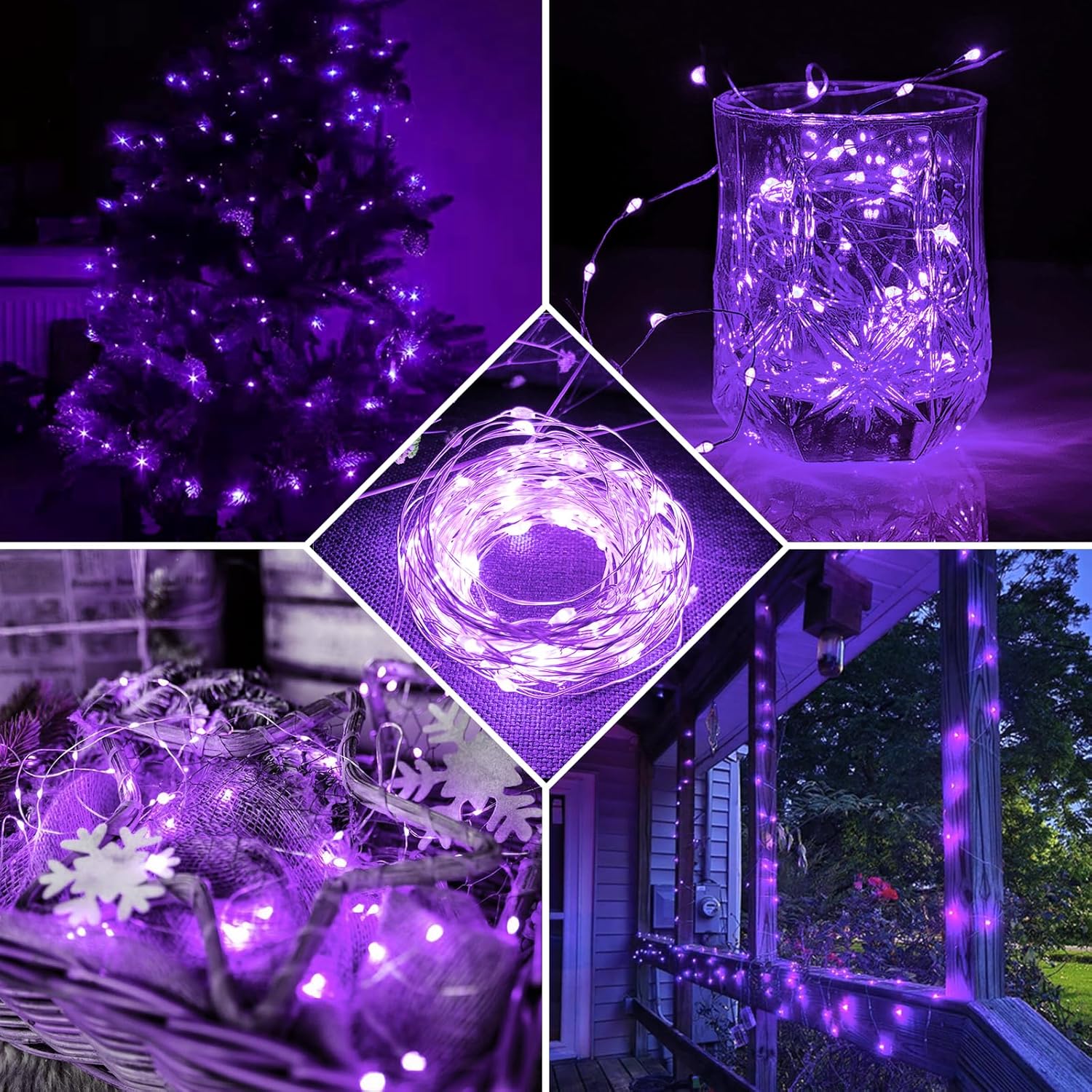 Purple Fairy Lights by [Brand Name] - 24 Pack 7Ft 20 LED Twinkle String Lights | Battery Operated & Waterproof for Weddings, Halloween, Christmas, and Parties