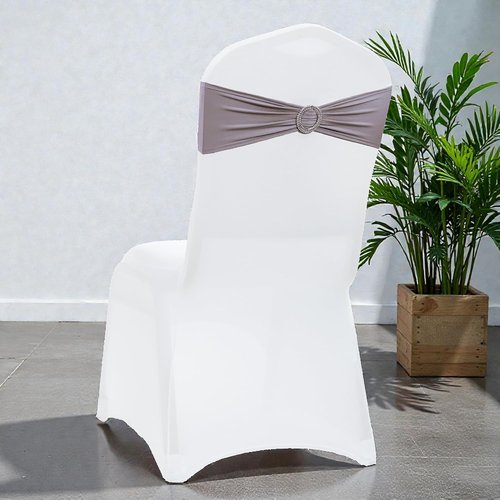 MDS Spandex Chair Sashes - Pack of 250 Elastic Stretch Bows with Buckle Slider | Silver Gray