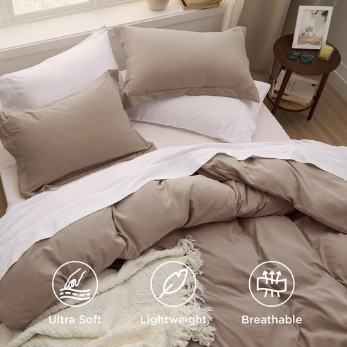 Bedsure Khaki Duvet Cover Set - Extra Soft Prewashed Cotton-Like Polyester | Twin/Twin XL Size, 2 Pieces