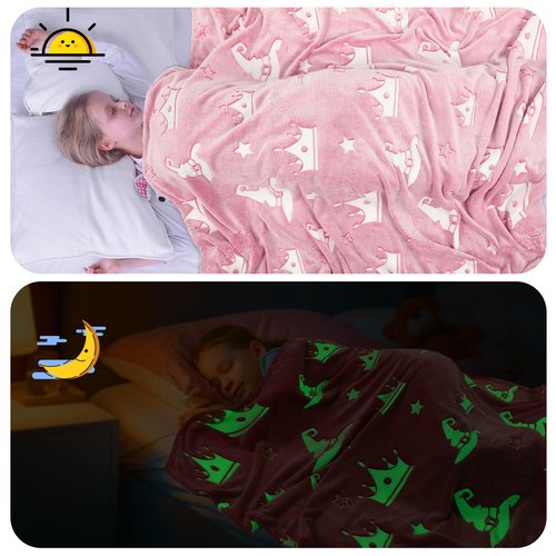 Hillsuren Witch Hat and Pink Crown Blanket for Girls 50 x 60 Inch Glow in The Dark Fun Witch Theme Throw Blanket Team Gifts for Christmas Halloween Thanksgiving Gift Decoration