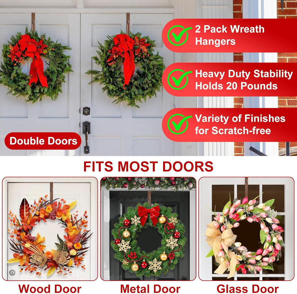 Skiennix 2-Pack Adjustable Wreath Hangers - Heavy Duty Metal Over The Door Hooks (12.5-20") for Easter & Welcome Signs