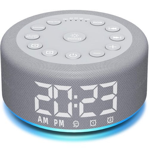 Plug-in Sound White Noise Machine Brown Noise Machine & Alarm Clock with Rechargeable Backup Battery Night Light Dual Alarms 30 Sleeping Sounds for Baby Kids Adults 5 Timers 15 Wake Up Sounds & Memory