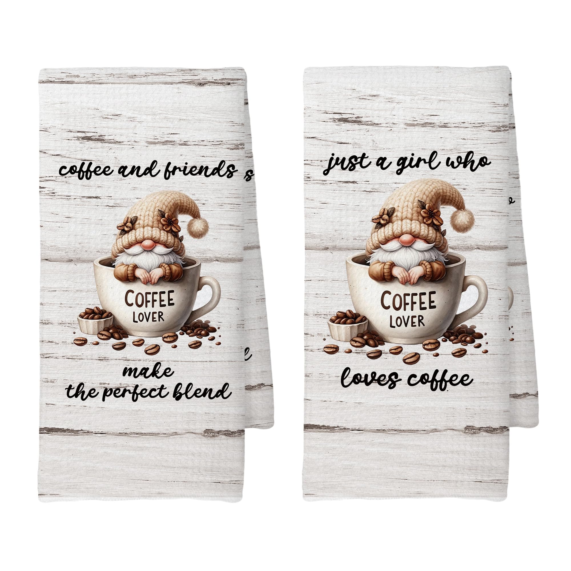 CUANFDDSF Coffee Gnomes Coffee Bar Decor Kitchen Towels Set of 2, Coffee Lover Gifts for Women Girls, Bar Accessories Decoration Tea Towels Kitchen Hand Towels 16x24 Inch