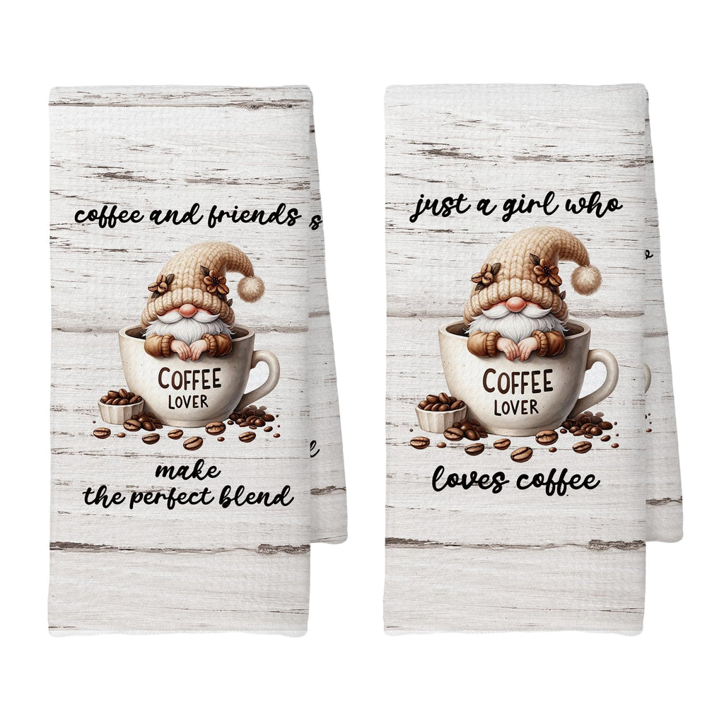 CUANFDDSF Coffee Gnomes Coffee Bar Decor Kitchen Towels Set of 2, Coffee Lover Gifts for Women Girls, Bar Accessories Decoration Tea Towels Kitchen Hand Towels 16x24 Inch