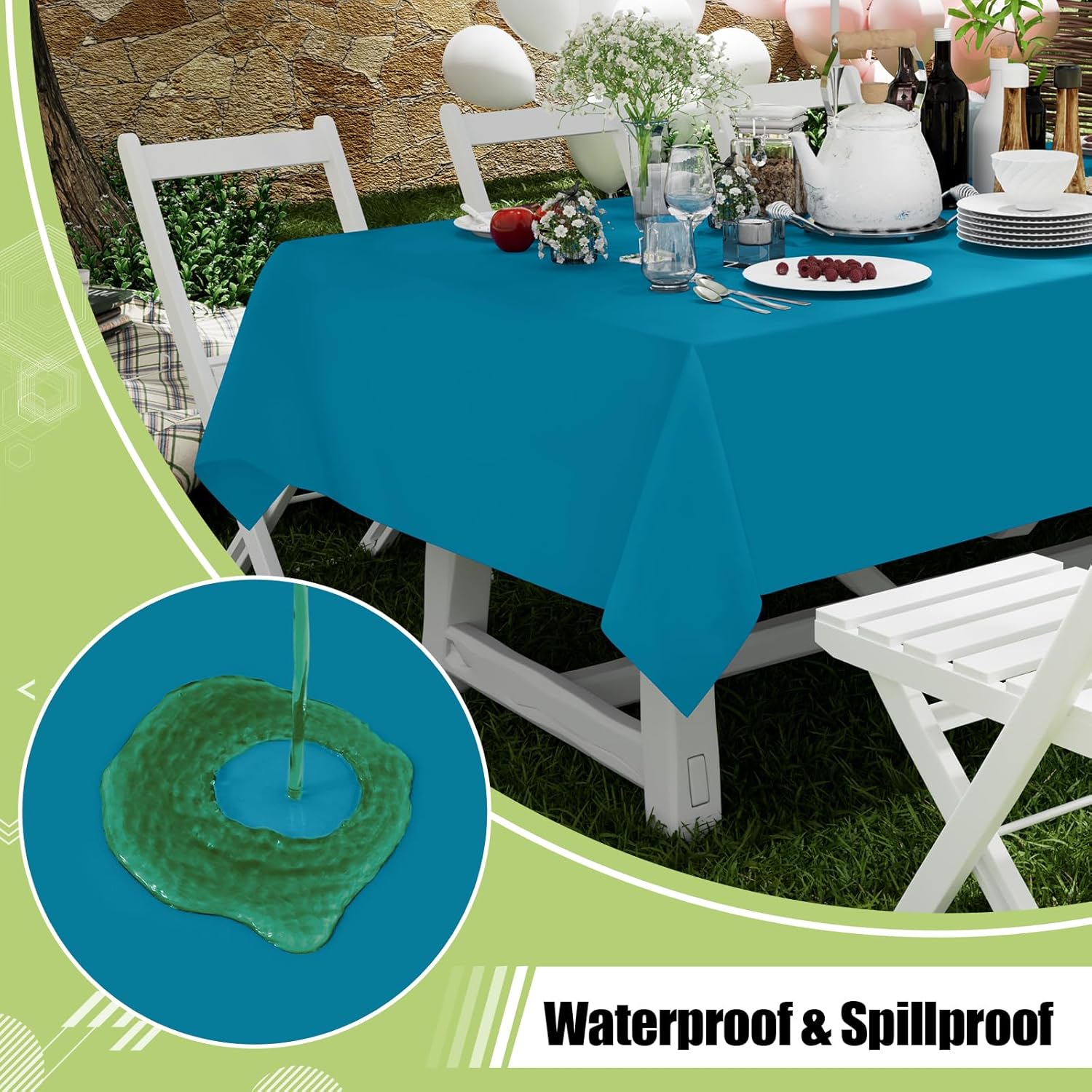 Smiry Disposable Tablecloths - Waterproof 54 x 78 Inch Rectangle Covers | 6 Pack in Aqua, Sturdy & Leakproof