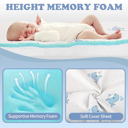 GOODFINDS Pack and Play Mattress, 38"x26" High Density Soft & Firm Memory Foam Pack N Play Mattresses, Baby Mattress for Pack and Play for Pack N Play with Non-Slip Bottom Washable Cover