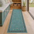 Boho Runner Rugs - Teal 2'6"x10' Washable Indoor Floor Mat with Non-Slip Rubber Backing