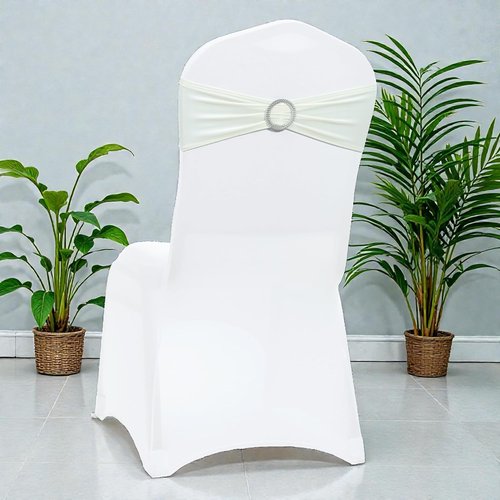 MDS Spandex Chair Sashes - Universal Fit Elastic Stretch Bands with Buckle for Weddings | Ivory, Pack of 125