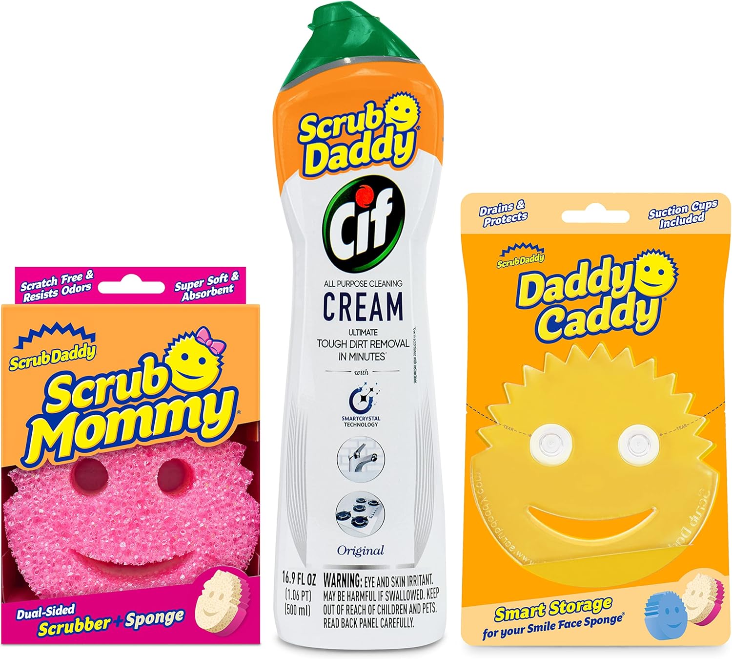 Scrub Daddy Scrub Mommy | Scratch-Free Dual-Sided Kitchen & Bathroom Scrubber + Cif All-Purpose Cleaner - Complete Cleaning Supplies Kit