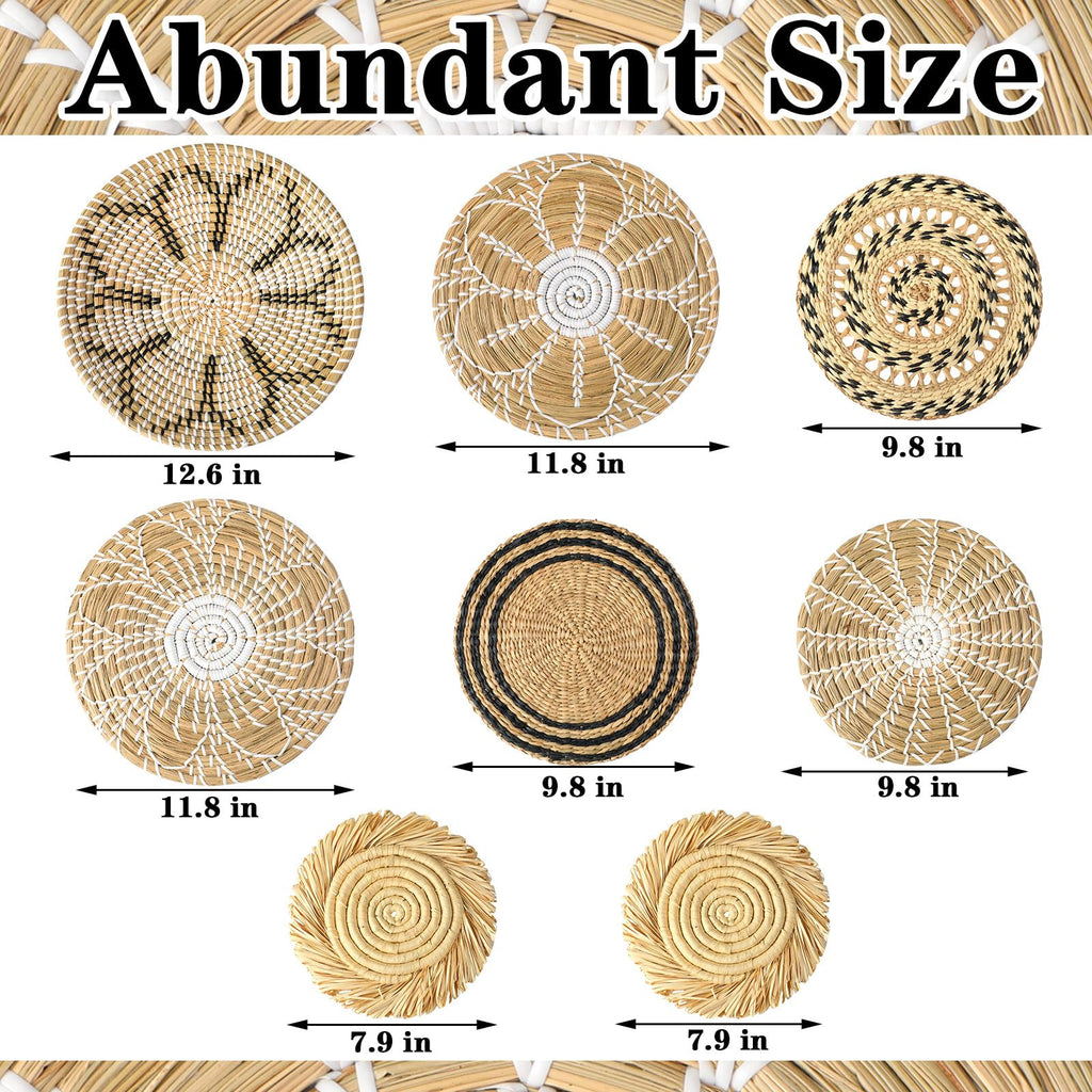 Xuhal 8 Pcs Boho Wall Basket Decor Decorative Bulrush Woven Basket Wall Decor Rustic Farmhouse Hanging Baskets for Kitchen Rustic Home Summer Decorations