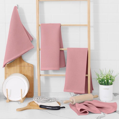 Homaxy 100% Cotton Waffle Weave Kitchen Dish Towels - Ultra Soft & Absorbent, 13 x 28 Inches, 8-Pack in Dried Rose