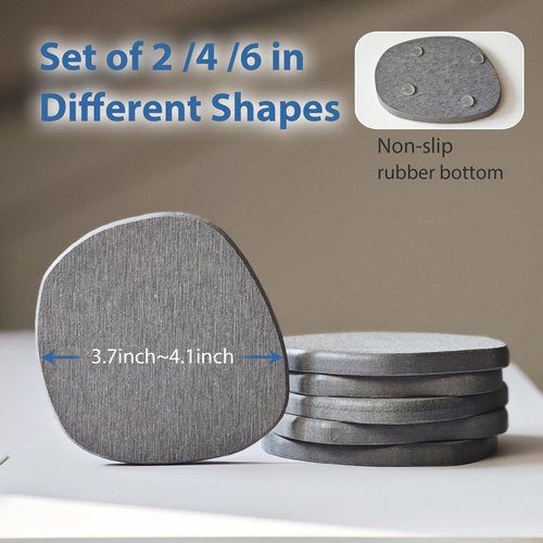Diatomaceous Earth Coasters Set of 6 for Drinks, Moisture Water Absorbent Stone Coasters for Table Desk at Work, Water Absorbing Instant Drying Diatomite, Modern Deep Grey