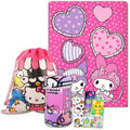 Hello Kitty Fleece Blanket Sleepover Set for Girls - Bundle with 45x60 Inch My Melody Throw Blanket, Drawstring Bag, Stickers and More | Hello Kitty Overnight Pack