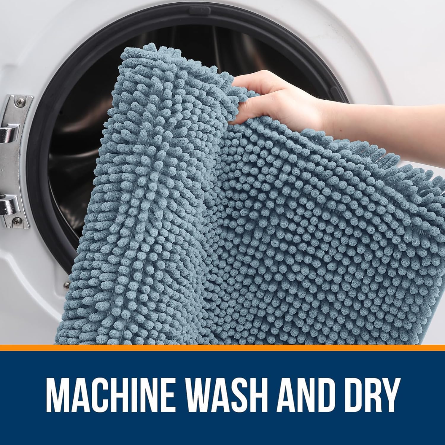 OLANLY Bath Rugs | Extra Soft Chenille, Quick-Dry & Absorbent | 24x16, Airy Blue, Machine Washable