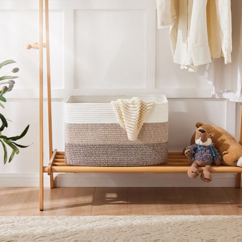 Artfeel Blanket Basket,Rectangle Woven Baskets for Storage,30L Laundry Basket for Decorative Nursery Blanket,Toys,Dirty Clothes and Magazine in Shelves,Baby Room,and Living Room