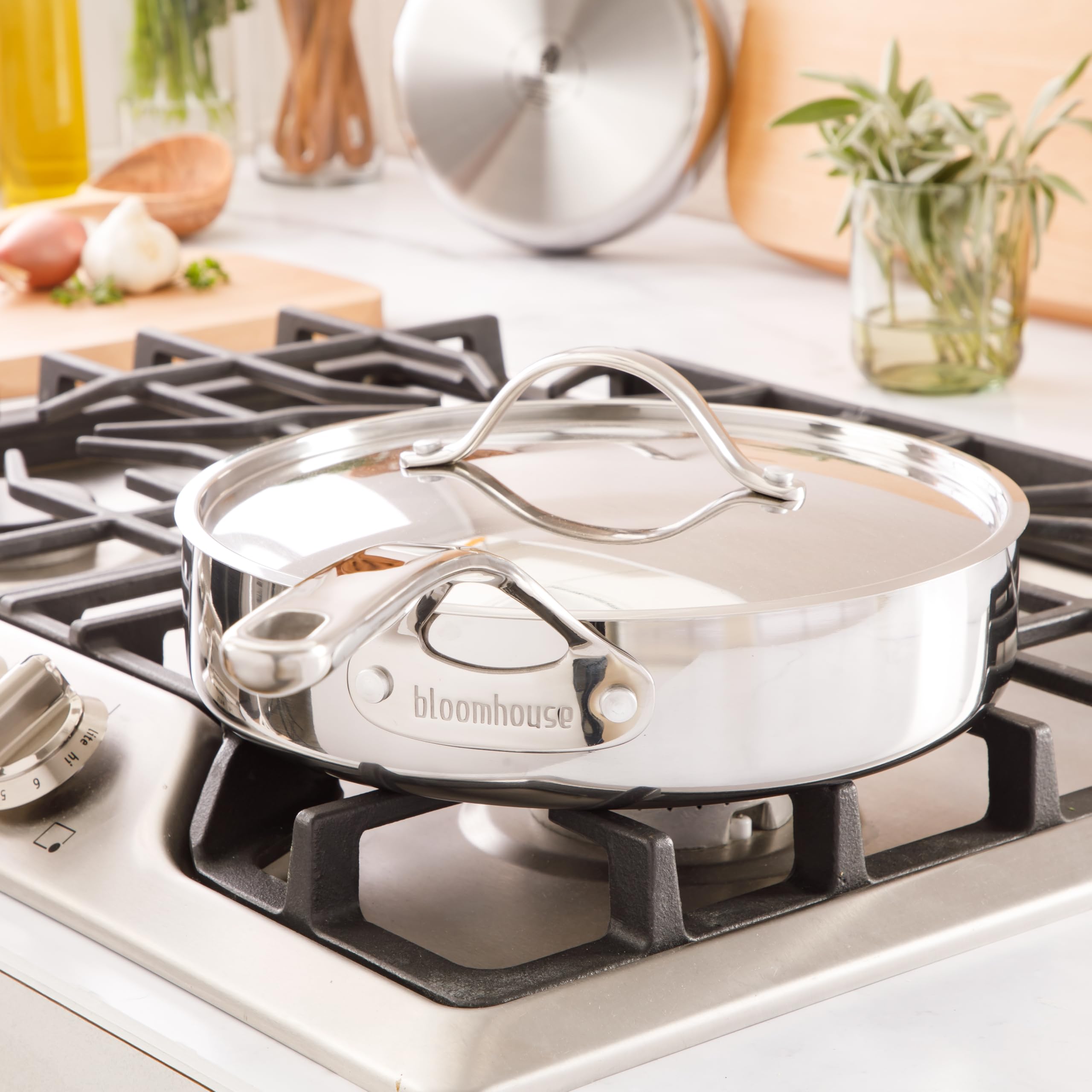 Bloomhouse - Two Time Oprah's Favorite Things Winner - 10 Inch Triply Stainless Steel Fry Pan W/Lid W/Non-Stick Non-Toxic Pro Ceramic Interior Frying Pan