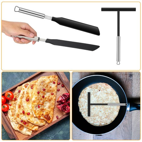 XLIUAX 2PCS Crepe Spreader and Spatula Set, 8 inch Black T-Shaped Batter Spreaders, 13.4 Inch Crepe Spatula Turner, Nylon Batter Spreader With Stainless Steel Handle for Evenly Spreading Batters