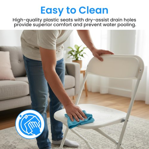 Simple Deluxe 6-Pack Folding Chairs Plastic, Foldable Stackable Portable Chairs with Metal Frame 330lb Capacity, for Indoor Outdoor Use, Commercial Event Chairs for Party, Wedding, Office, White
