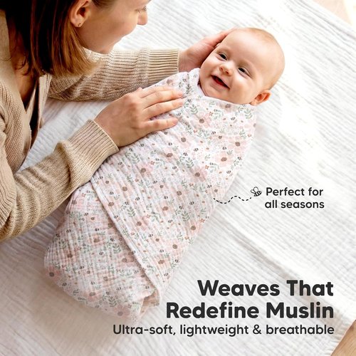 Flora Vale 3-Pack Muslin Swaddle Blankets - Large 47x47 Cotton Baby Blankets for Newborns, Soft & Breathable
