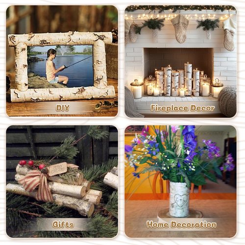 8 Pack Birch Logs (2.3"-3.2" Dia) Birch Wood for Halloween Fireplace Decor Christmas Fireplace Logs Birch Wood Branches for Crafts,Home Décor