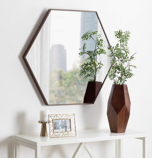 Kate and Laurel Rhodes 6-Sided Hexagon Wall Mirror, 30.75x34.75 Walnut Brown