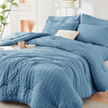 HYMOKEGE Comforter Set - Luxury 7-Piece All-Season Bedding in Mineral Blue | Full Size with Sheets & Pillowcases