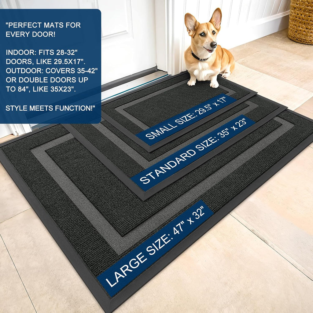 OLANLY Waterproof Front Door Mat - All-Season, Sturdy Natural Rubber, Easy Clean | 47x30, Black