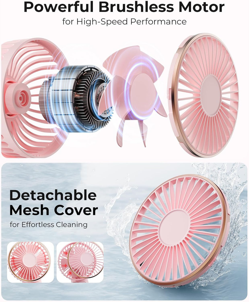 TUNISE Portable Handheld Fan - USB Rechargeable, 4000mAh Battery, 6 Speed Settings, 180° Adjustable