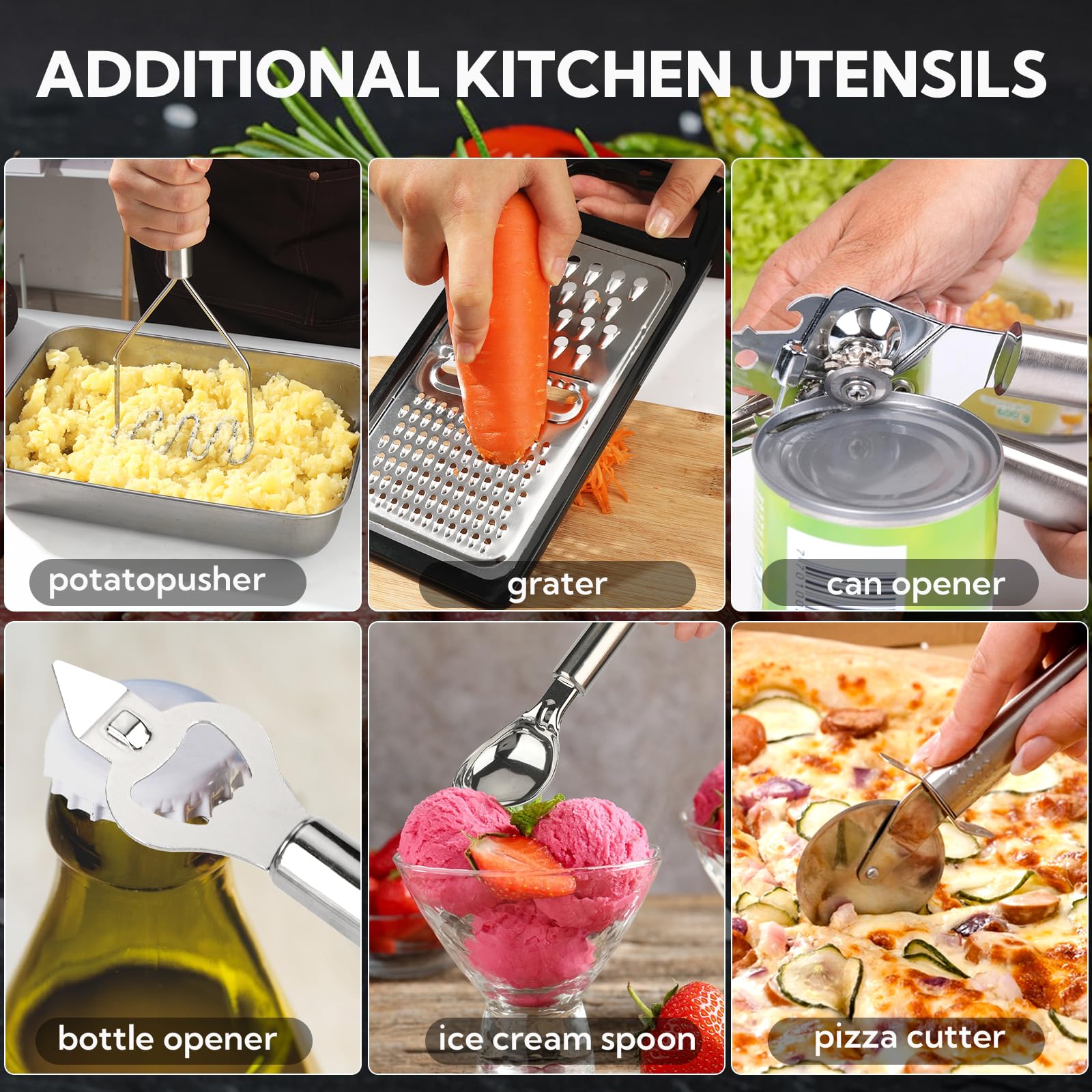 33 Pack Non-Stick black silicone cooking utensils set, Heat Resistant & Dishwasher Safe with Stainless Steel Handles for Non-Scratch Cooking and Baking，Outdoor Cooking, and Small Apartments