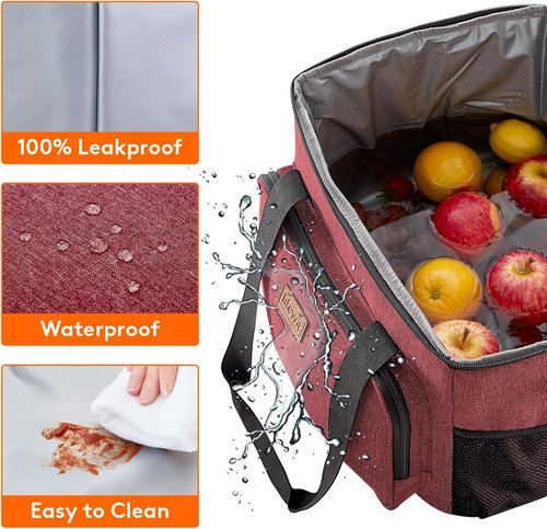 Lifewit Insulated Lunch Bag - Large Soft Cooler Tote for Adults | Burgundy, 40-Can Capacity (24L)