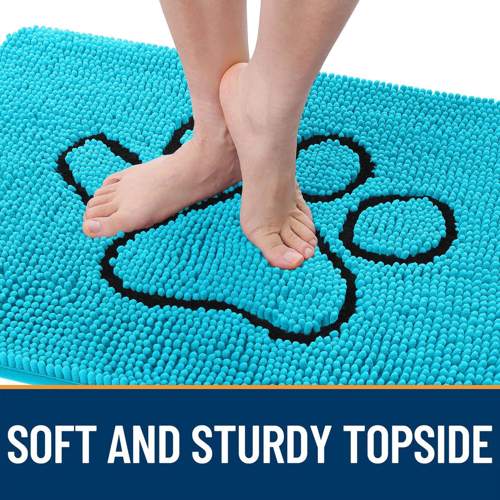OLANLY Dog Door Mat - Absorbent Non-Slip Mud Mat for Muddy Paws | 36x24 Aqua Blue Design
