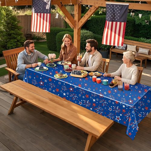 3 Pcs Patriotic Tablecloth | 4th of July Red, White & Blue Disposable Table Cover - 54 x 108 Inch