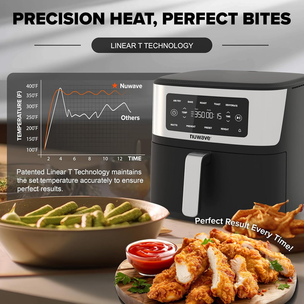 Nuwave Brio Plus Air Fryer - 7-Qt Large Capacity with Precise Temp Control & 100 Presets | PFAS-Free Nonstick