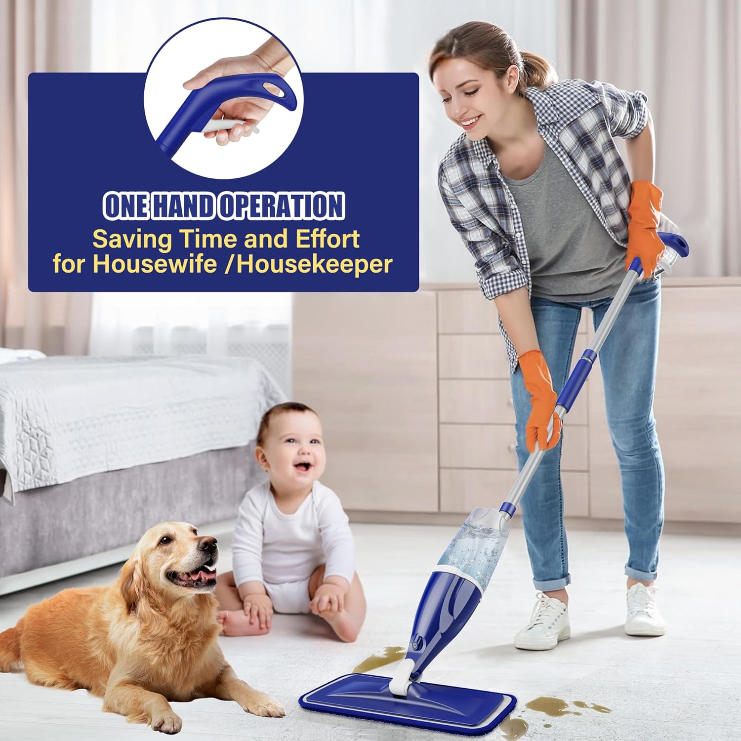 Skiennix Microfiber Spray Mop - Versatile Wet/Dry Floor Cleaner with 3 Reusable Pads | Ideal for Tile, Wood, and Laminate