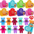 polokping Valentines Day Cards for Kids School, 24 Pack Cute Stuffed Bear Valentine Day Gifts for Boys Girls, Plush Bear Toys for Valentine's Gifts Classroom Exchange Prize, Valentine's Party Favors