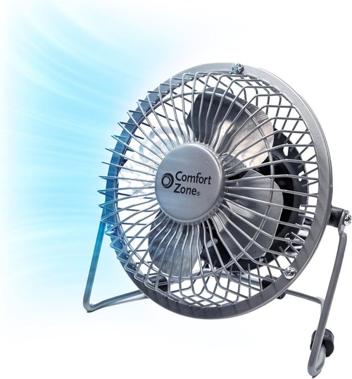 Comfort Zone Mini Desk Fan - High Velocity 4-Inch All-Metal USB Fan with 360° Tilt & Quiet Operation | Perfect for Home, Office & Travel